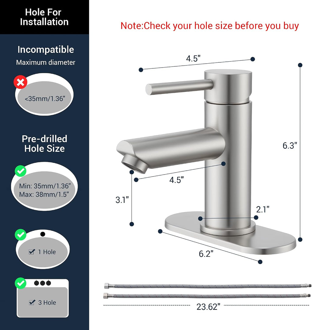 Brushed Nickel Bathroom Sink Faucets Single Hole Single Handle Stainless Steel Bathroom Faucet RV Faucet Deck Mount 1