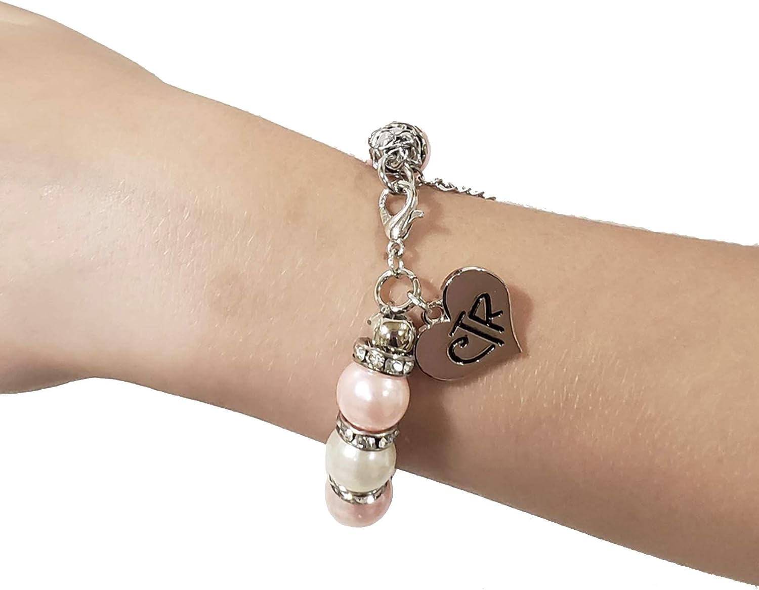 LDS Baptism Gift, CTR Charm Bracelet, Pink and White Faux Pearls with Crystals, Choose The Right Gifts for Girls