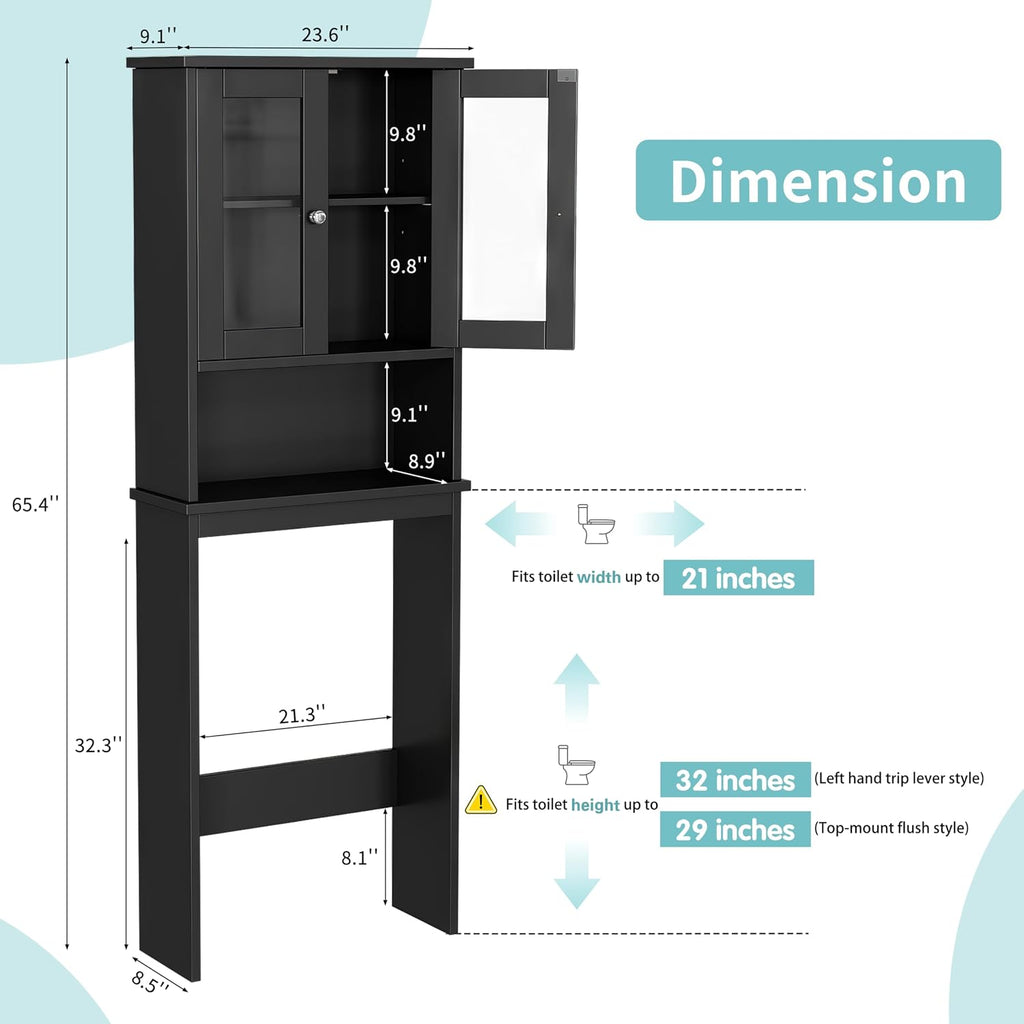 Over The Toilet Storage Cabinet, Bathroom Shelf Organizer with Anti-Tip Device Small Freestanding Space Saver with