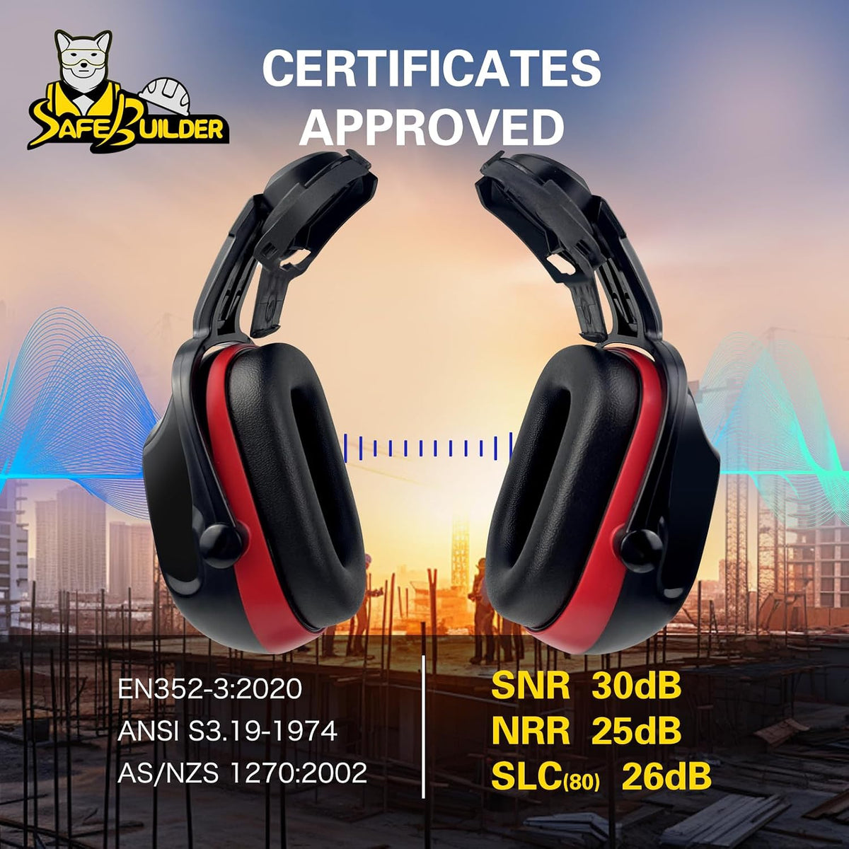 30dB Ear Muffs Hard Hats Type Safety Earmuffs For Safety Helmet Hearing Protection Earmuffs ANSI S3.19