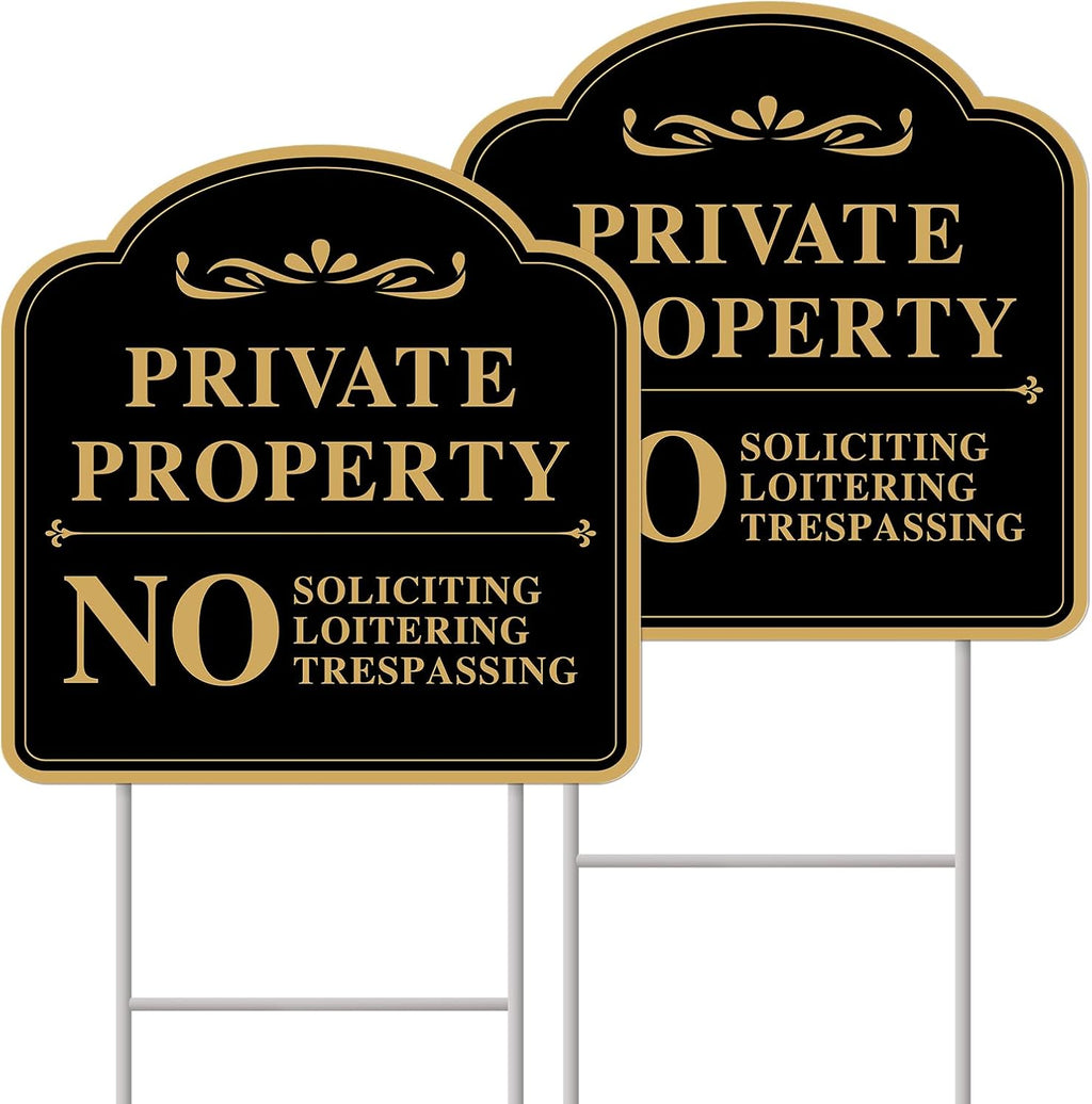 No Trespassing Signs Private Property, 2-Pcs 12"x12" H-Stake 2-Sided | UV high-definition print, weatherproof. This