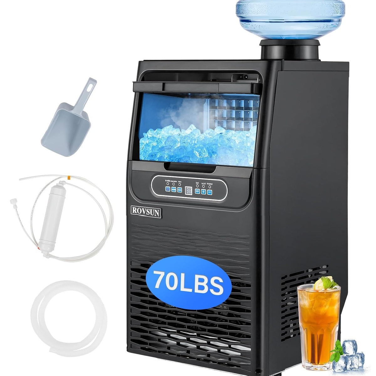 70LBS/24H Countertop Ice Maker with 2 Water Inlets, ETL Certified