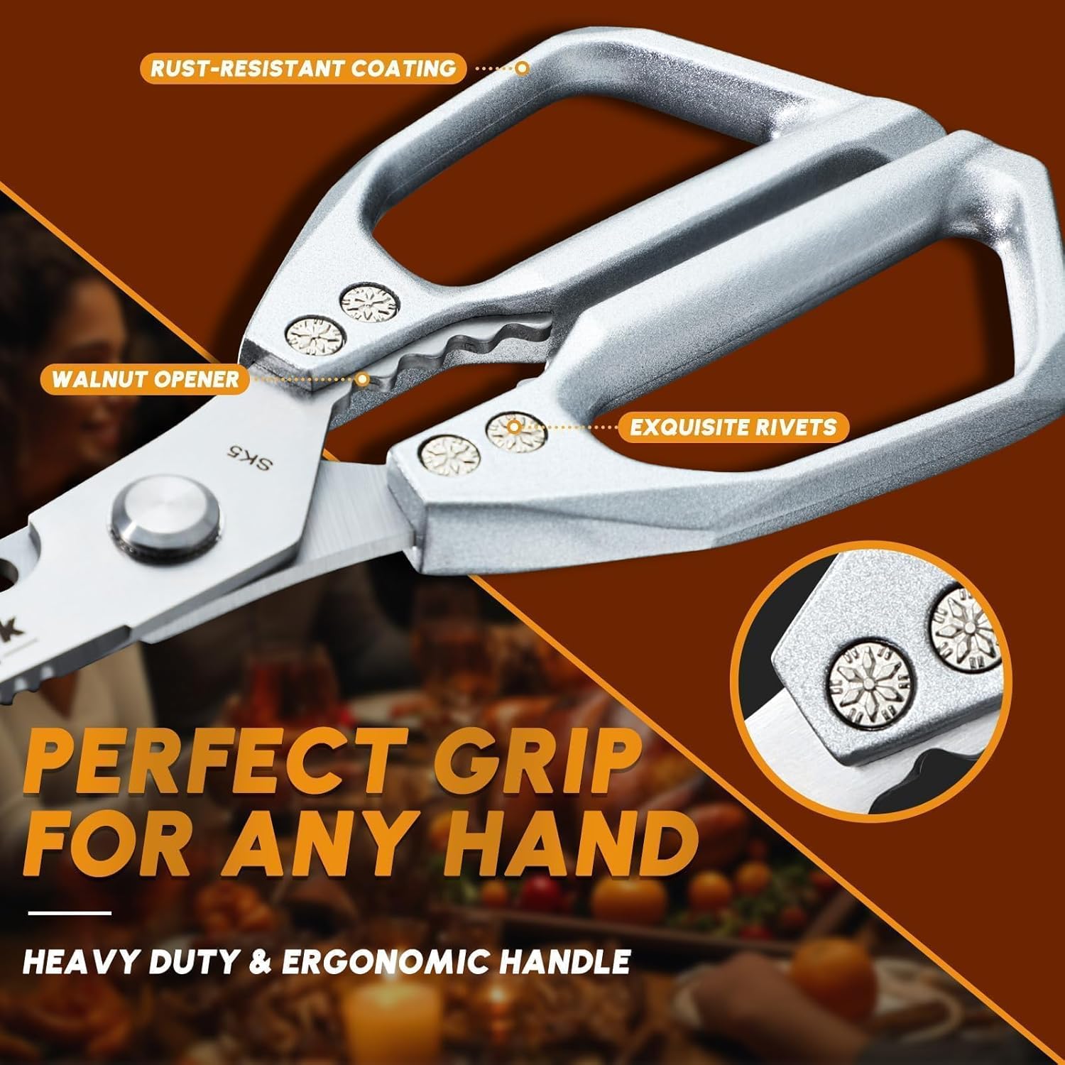 Kitchen Scissors All Purpose - Stainless Steel Kitchen Shear, Sharp Silver Meat Scissors Dishwasher Safe, Heavy Duty
