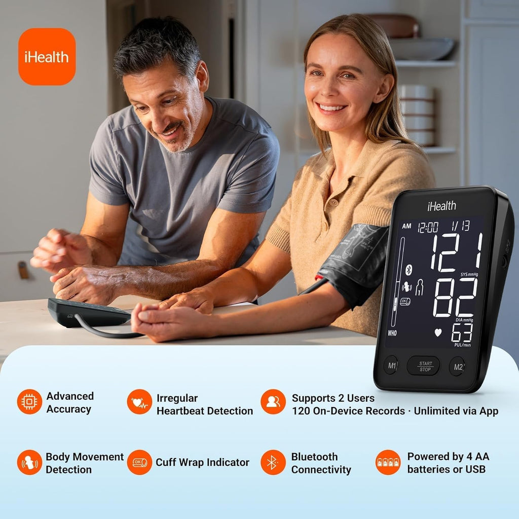 Accu Blood Pressure Monitor – 4.5" Large LCD(Black), Clinically Accurate, Irregular Heartbeat Alert, Body & Cuff