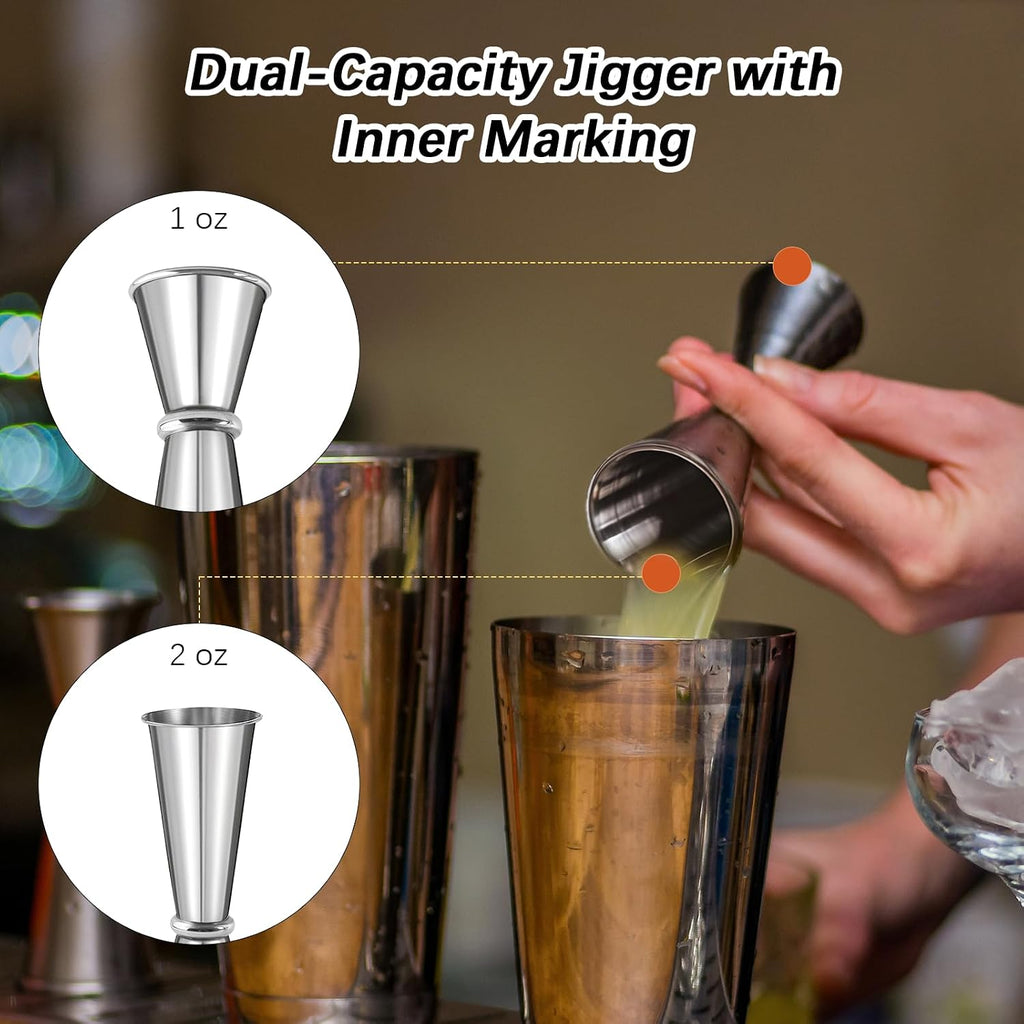 Professional Cocktail Shaker, Professional 5-Piece Bartender Kit with Boston Shaker, Hawthorne Strainer, Double