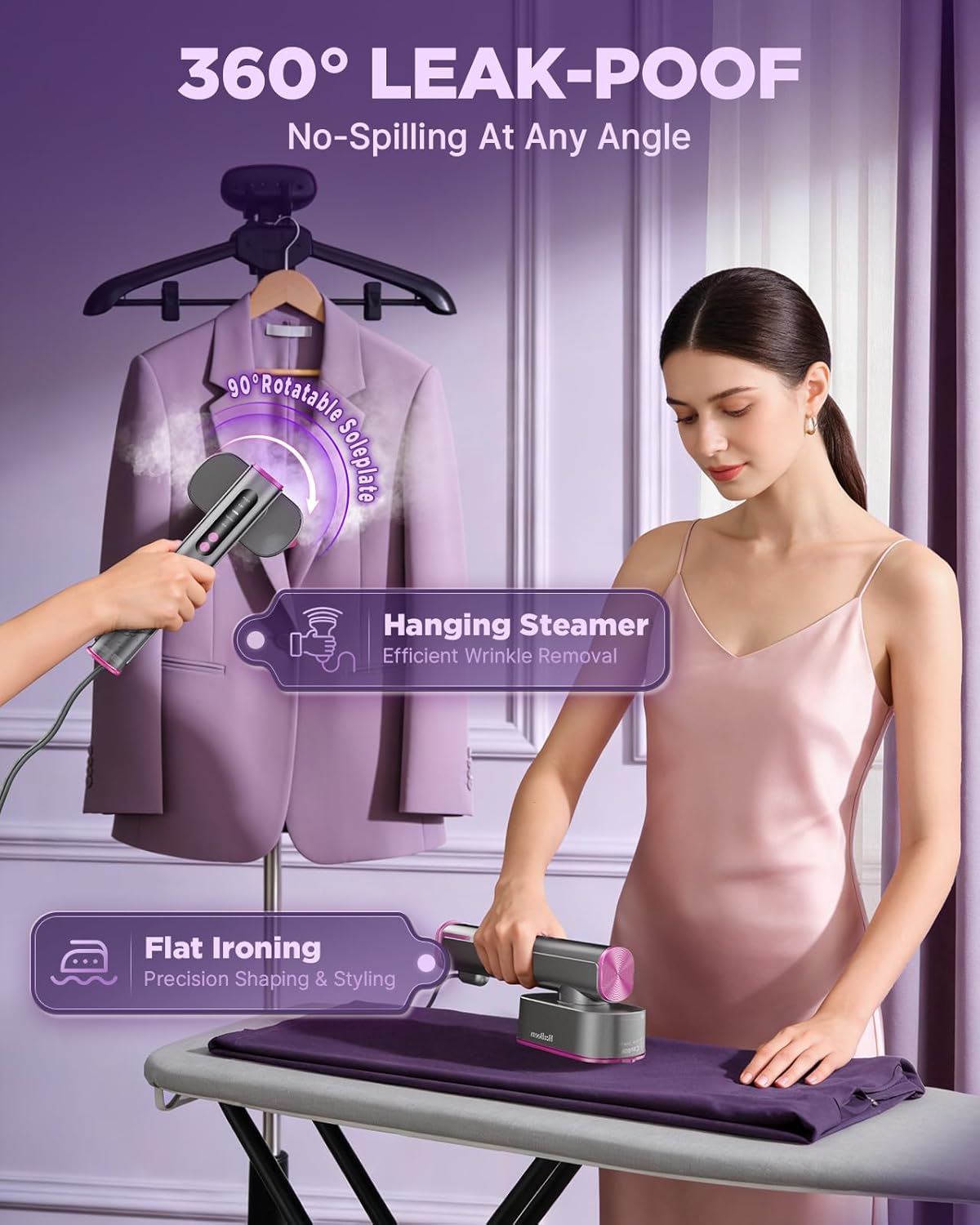 Travel Steamer for Clothes, 15s Heat Up Portable Handheld Garment Steamer, 100-240V 2 in 1 Steamer & Iron for