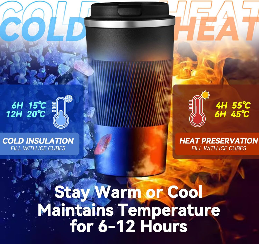 12OZ Travel Coffee Mug Insulated Coffee Cup with Spill Leak Proof Lid, Portable Stainless Steel Tumbler Reusable Hot