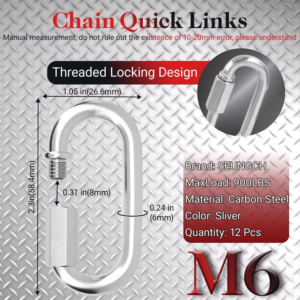 2.3IN Quick Link,Heavy Duty Locking Carabiner (12PCS,Silver)