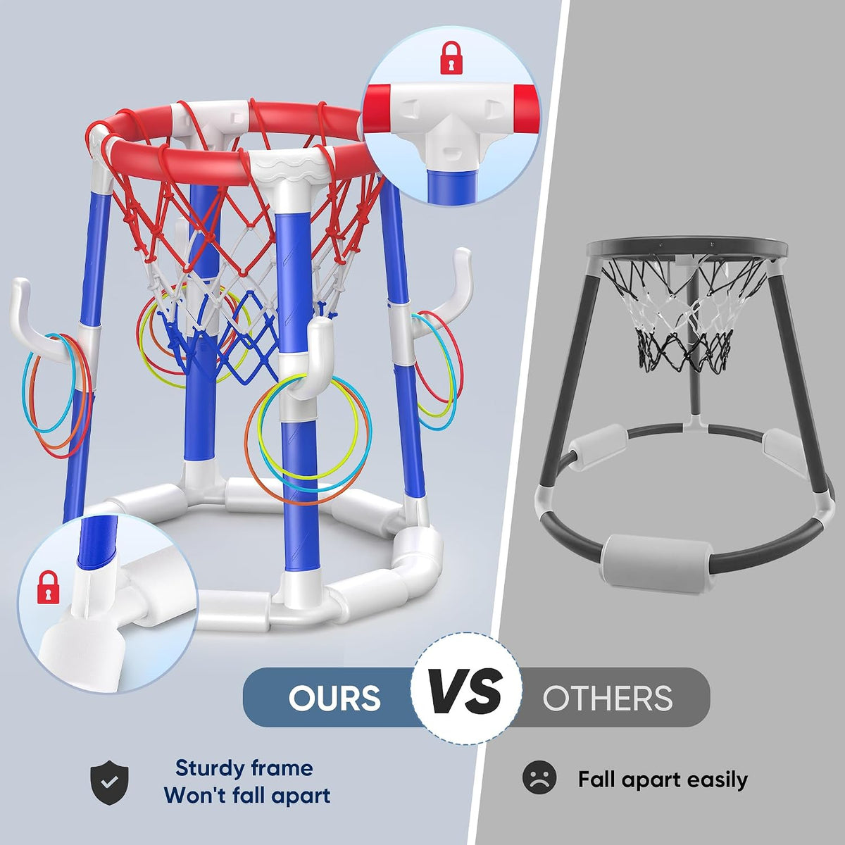 Pool Basketball Hoop Pool Games Pool Toys Ring Toss Game with 2 Basketballs Floating Basketball Hoop for Pool for