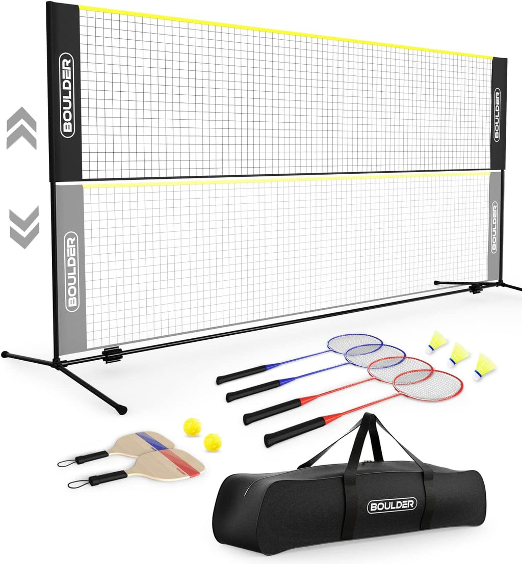 Portable Badminton Pickleball Net - Foldable/Extendable Poles for Multiple Sports Heights (UP to 5 ft) - Ideal for