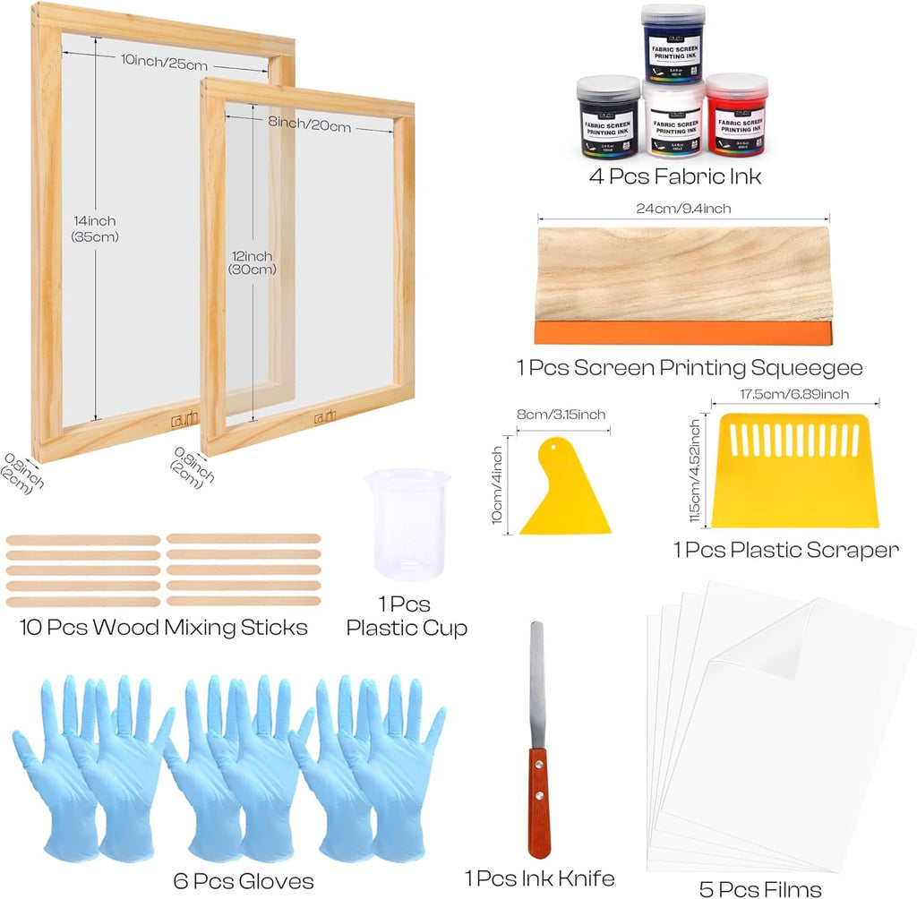 51PCS All-in-One Screen Printing Kit with 50W LED UV Screen Printing Light, 4 Colors Screen Printing Ink, Photo