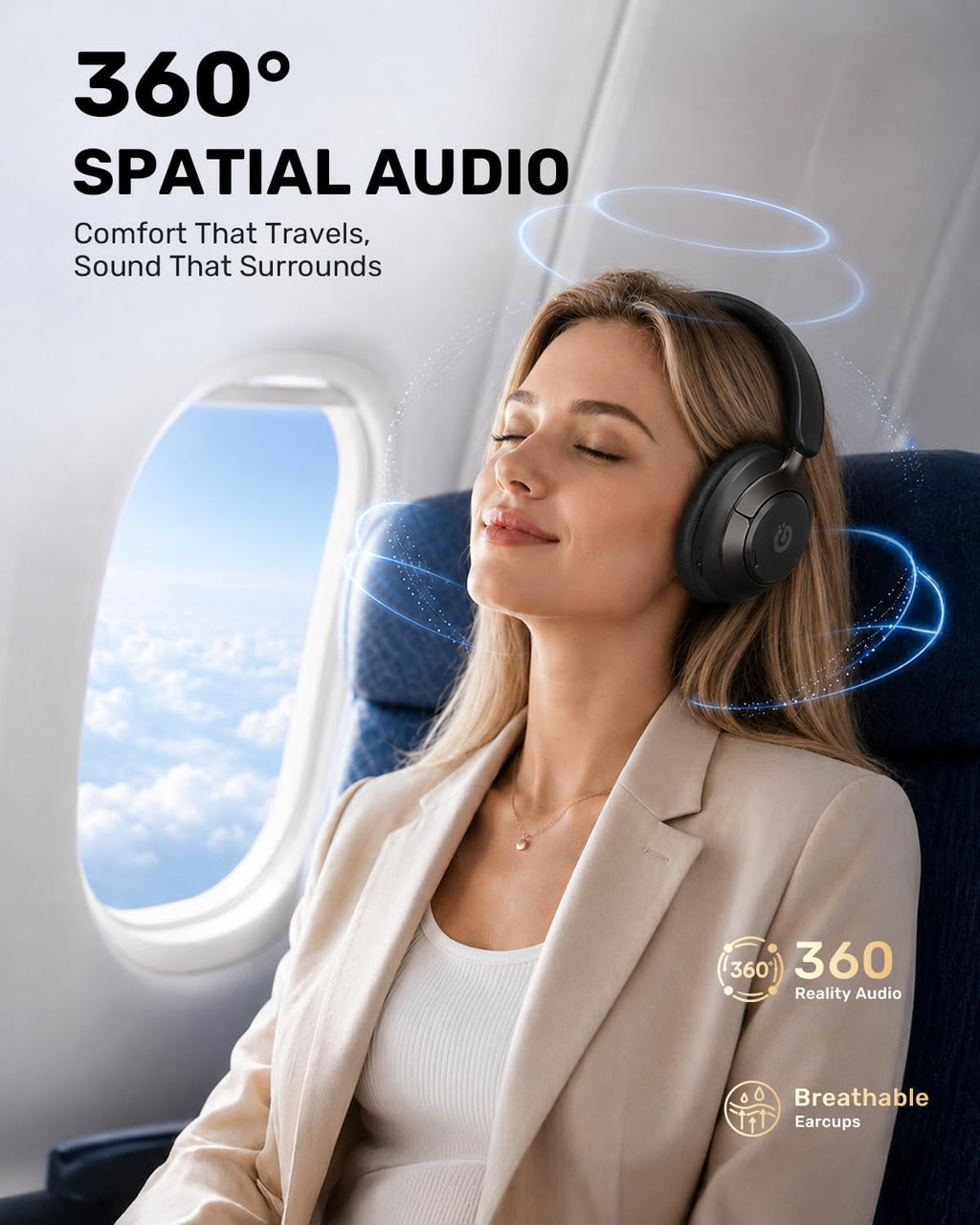 Active Noise Cancelling Headphones, Bluetooth 6.0 Wireless Over Ear Headphones with 120H Playtime, 360° Spatial Audio