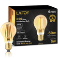 A19 Amber Edison Bulbs, Dimmable E26 LED 60 Watt Equivalent 6 Pack