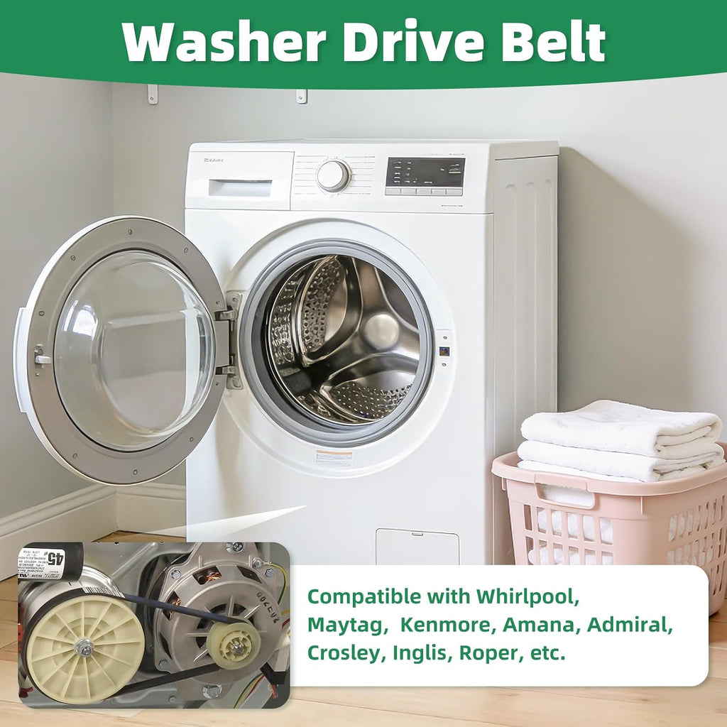 2 Pack W10006384 Washer Drive Belt for Whirlpool Kenmore Maytag Top Load