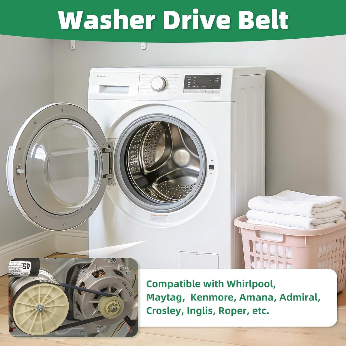 2 Pack W10006384 Washer Drive Belt for Whirlpool Kenmore Maytag Top Load