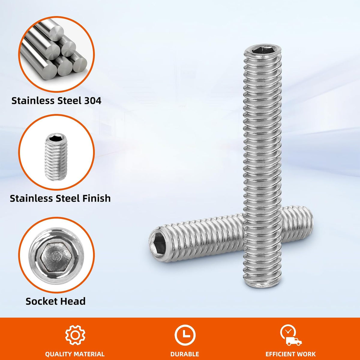 M3 x 10mm Internal Hex Socket Set Grub Screws 304 Stainless Steel Flat Point Set Screw, 100 PCS