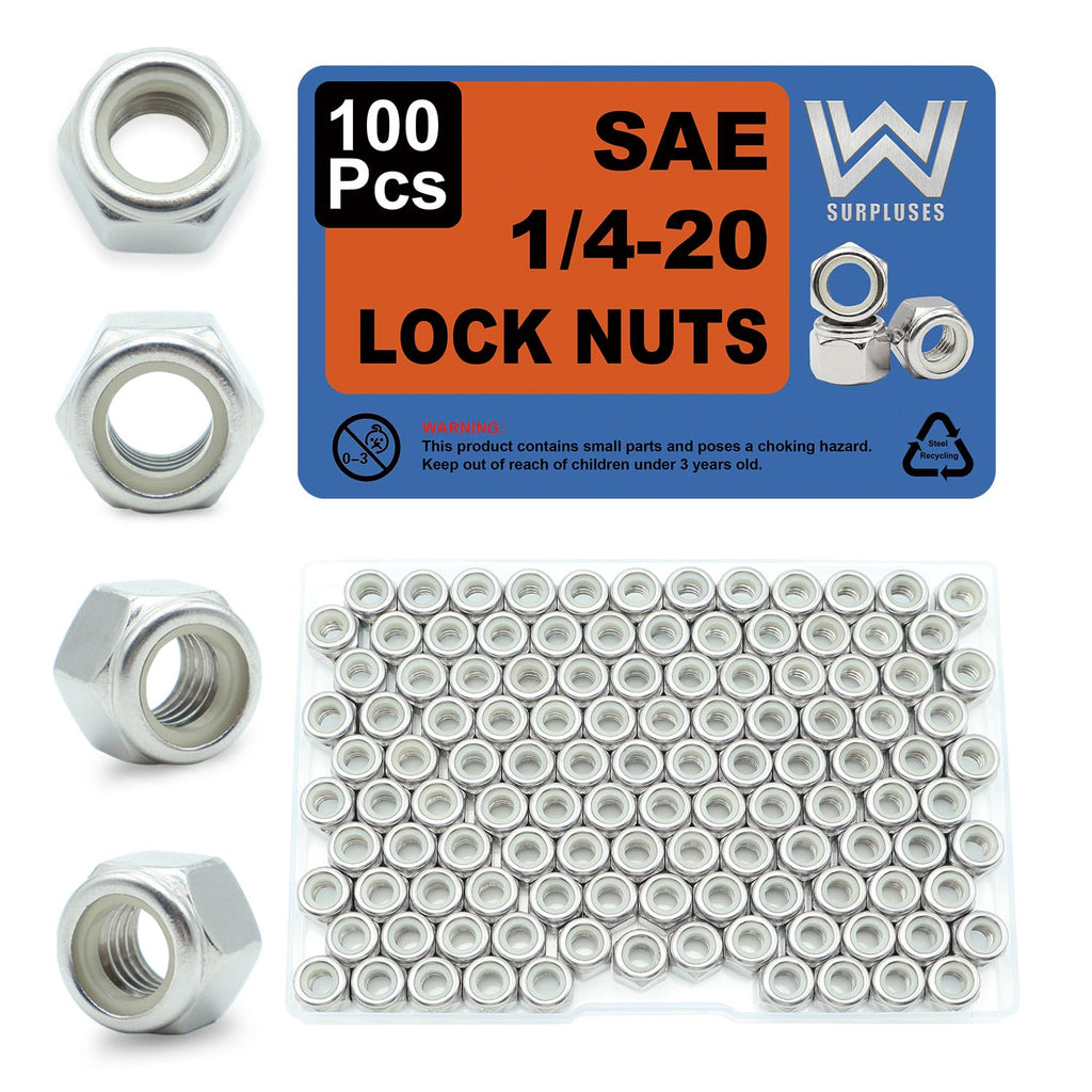 1/4-20 Nylon Insert Lock Nuts 100 Pack, 304 Stainless Steel Hardware Nuts