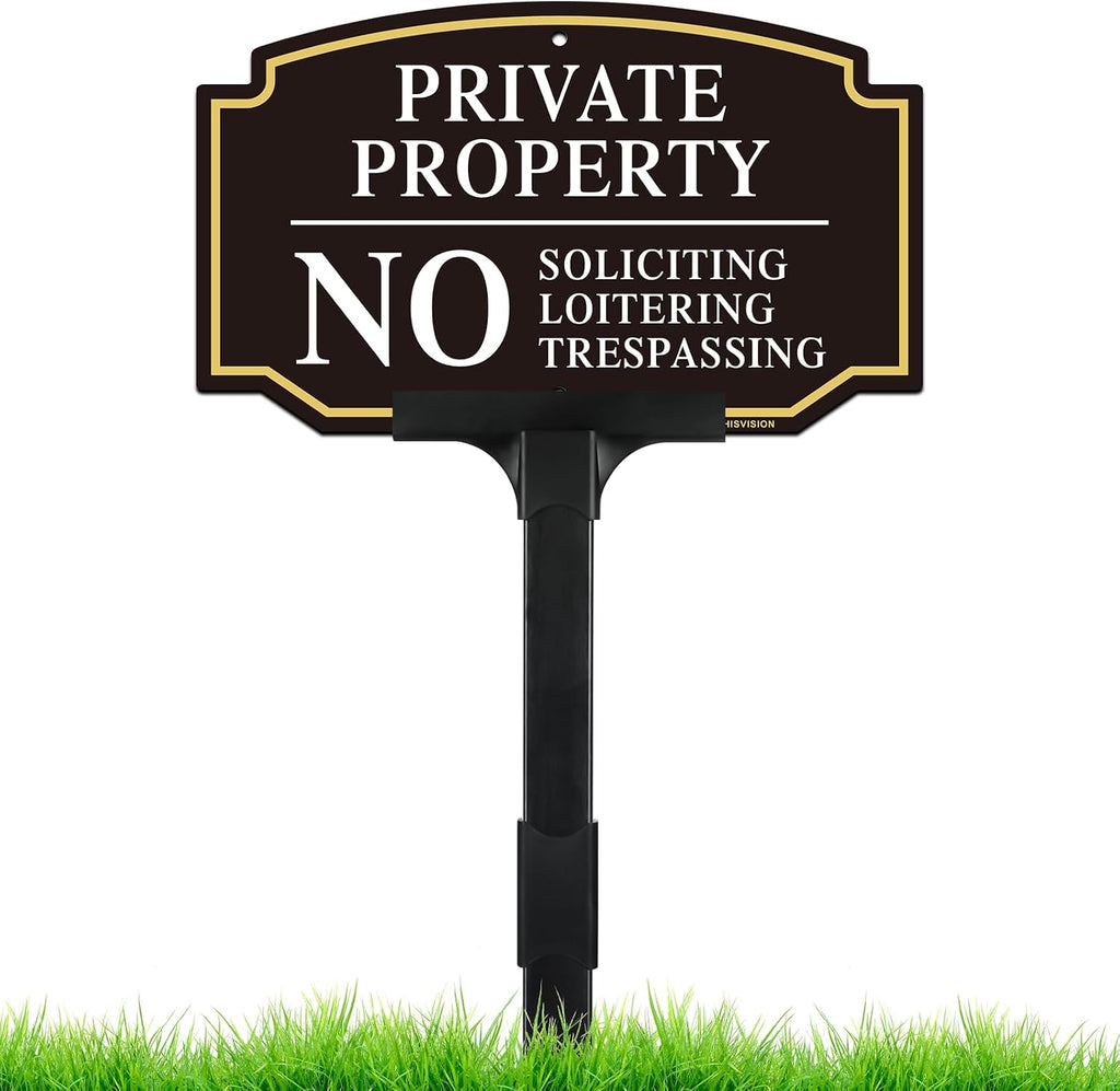 Private Property No Trespassing Sign With Adjustable Height Stake Set | No Soliciting Sign for House,10"x6" /38"