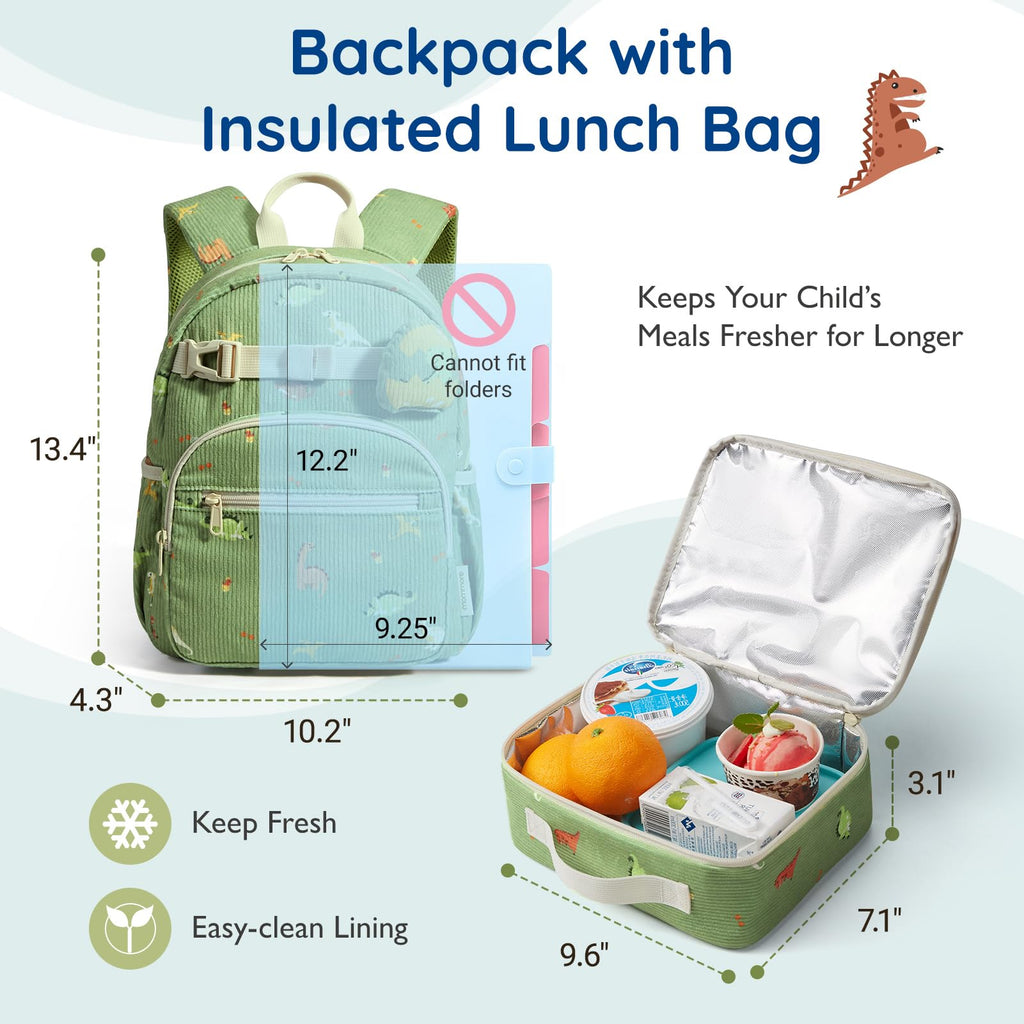 Corduroy Toddler Backpack Kindergarten Bookbag with Lunch Box