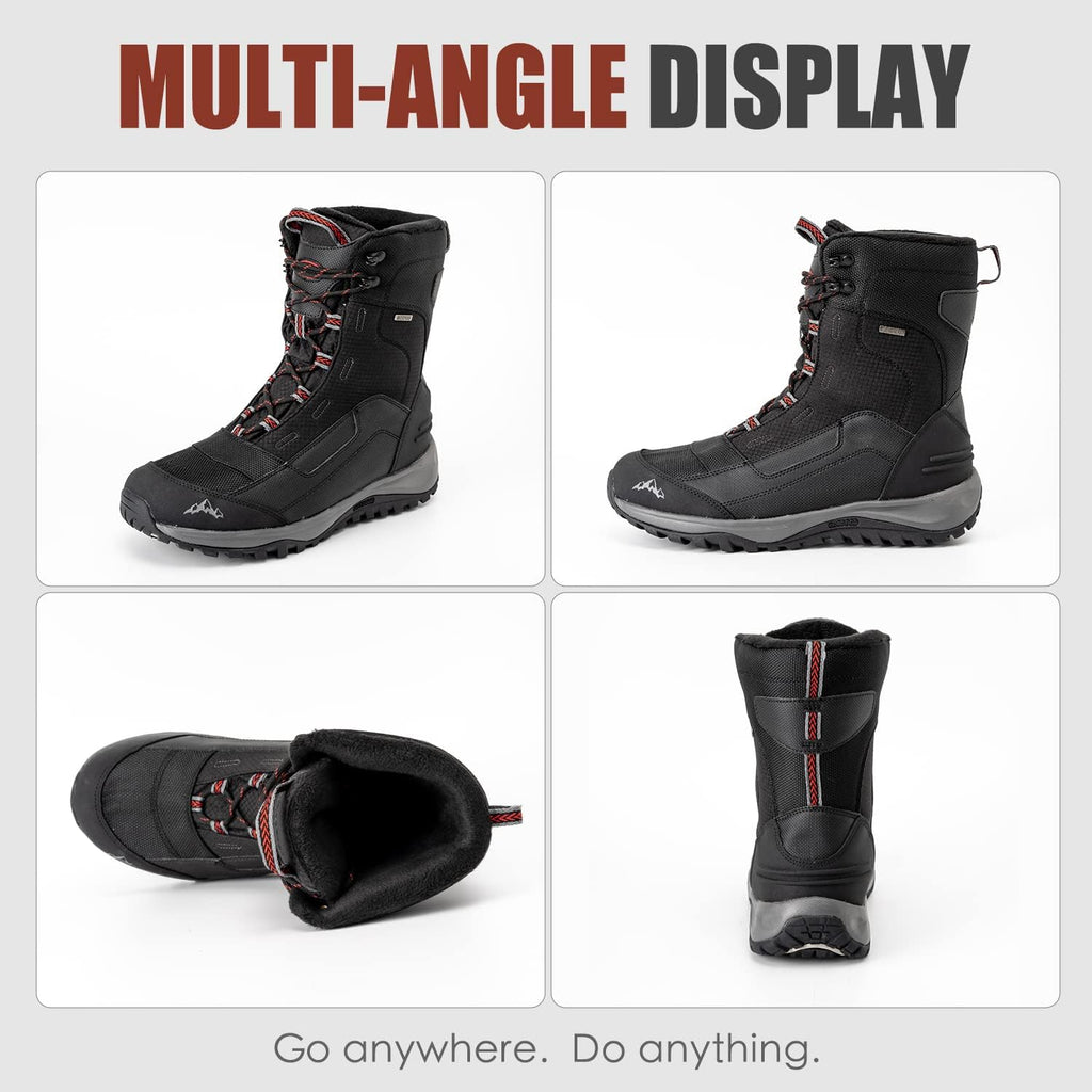 Men's Snow Boots Waterproof Insulated Winter Black Hiking Rubber Fur lined Warm Lightweight Outdoor Shoes,Non-Slip