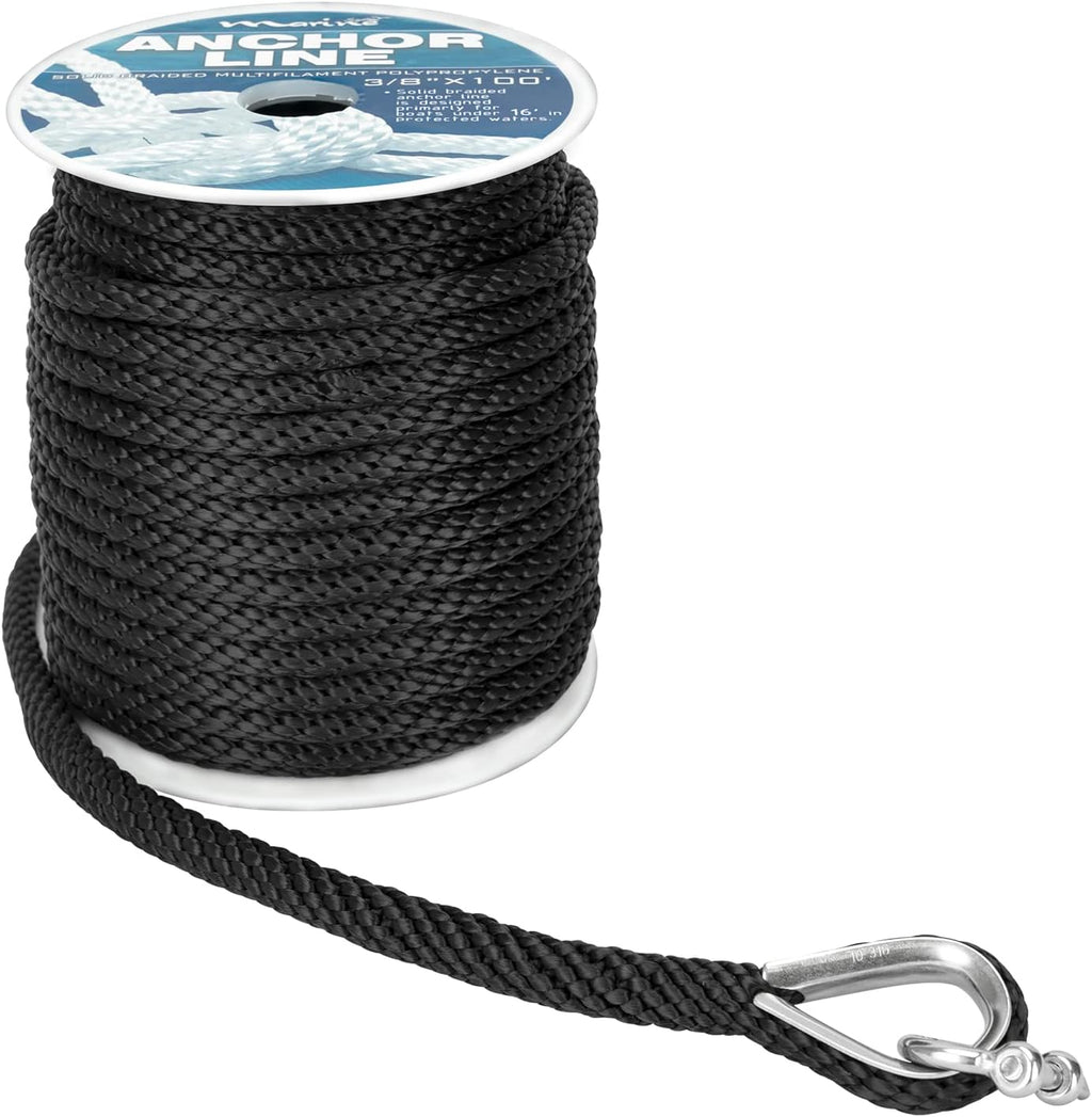 Made 3/8 Inch 50FT 100FT 150FT Premium Solid Braid MFP Black Gray Anchor Line Braided Anchor Rope/Line with Stainless
