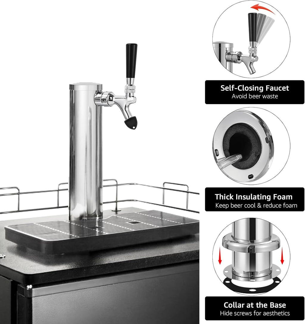 Kegerator Single Tap Tower, Pre-assembled Keg Tower with Kegerator Parts