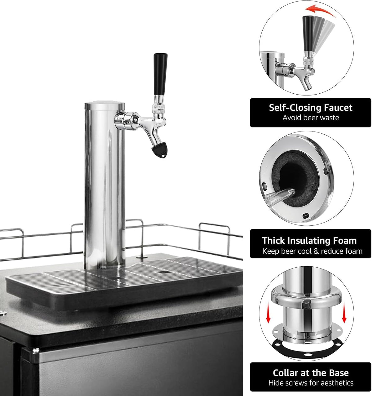 Kegerator Single Tap Tower, Pre-assembled Keg Tower with Kegerator Parts