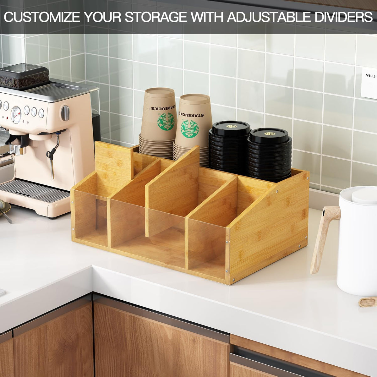 Coffee Station Organizer Condiment Organizer for Countertop Farmhouse Coffee Caddy with Removable Dividers Small Cute