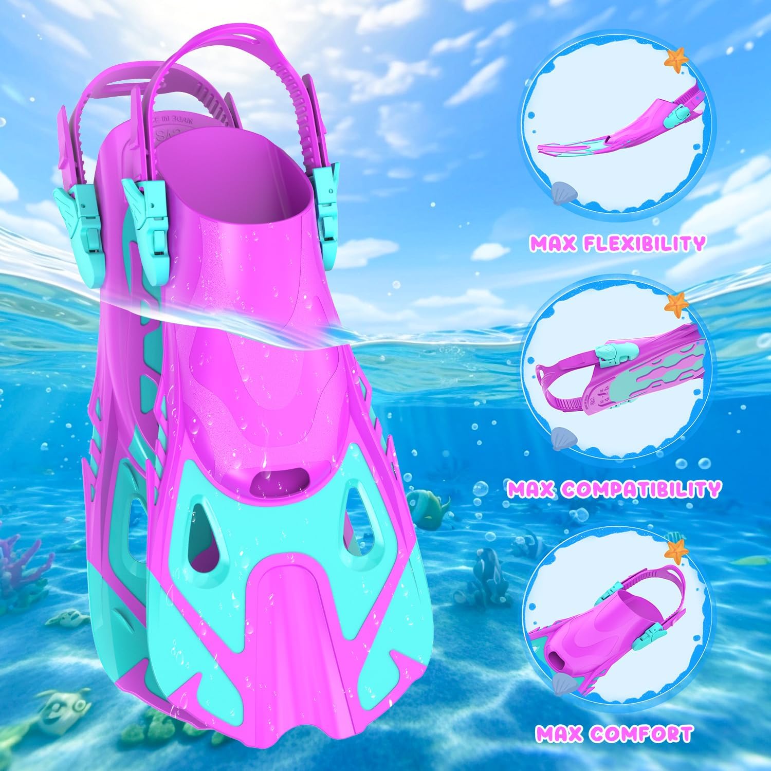 Snorkeling Gear for Kids, Kid Mask Fins Dry Top Snorkel Set, Youth Boys Girls Junior Age 6-14 Swimming Diving Swim