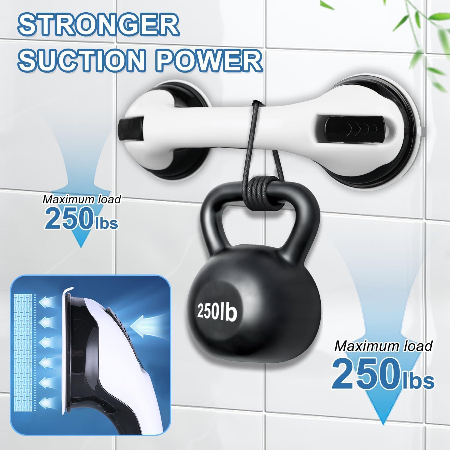 Grab Bars for Bathtubs and Showers, 2 Pack Shower Handle 12 Inch Strong Suction Shower Bar, Safety Bars for Shower