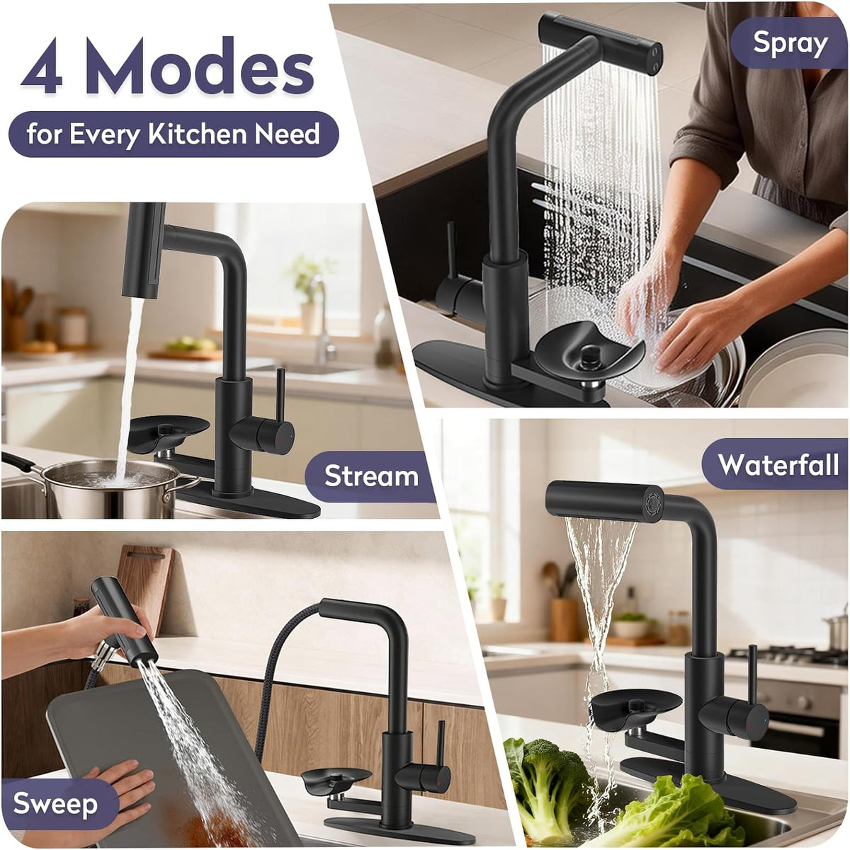 Black Kitchen Faucet with Pull Down Sprayer & Cup Washer