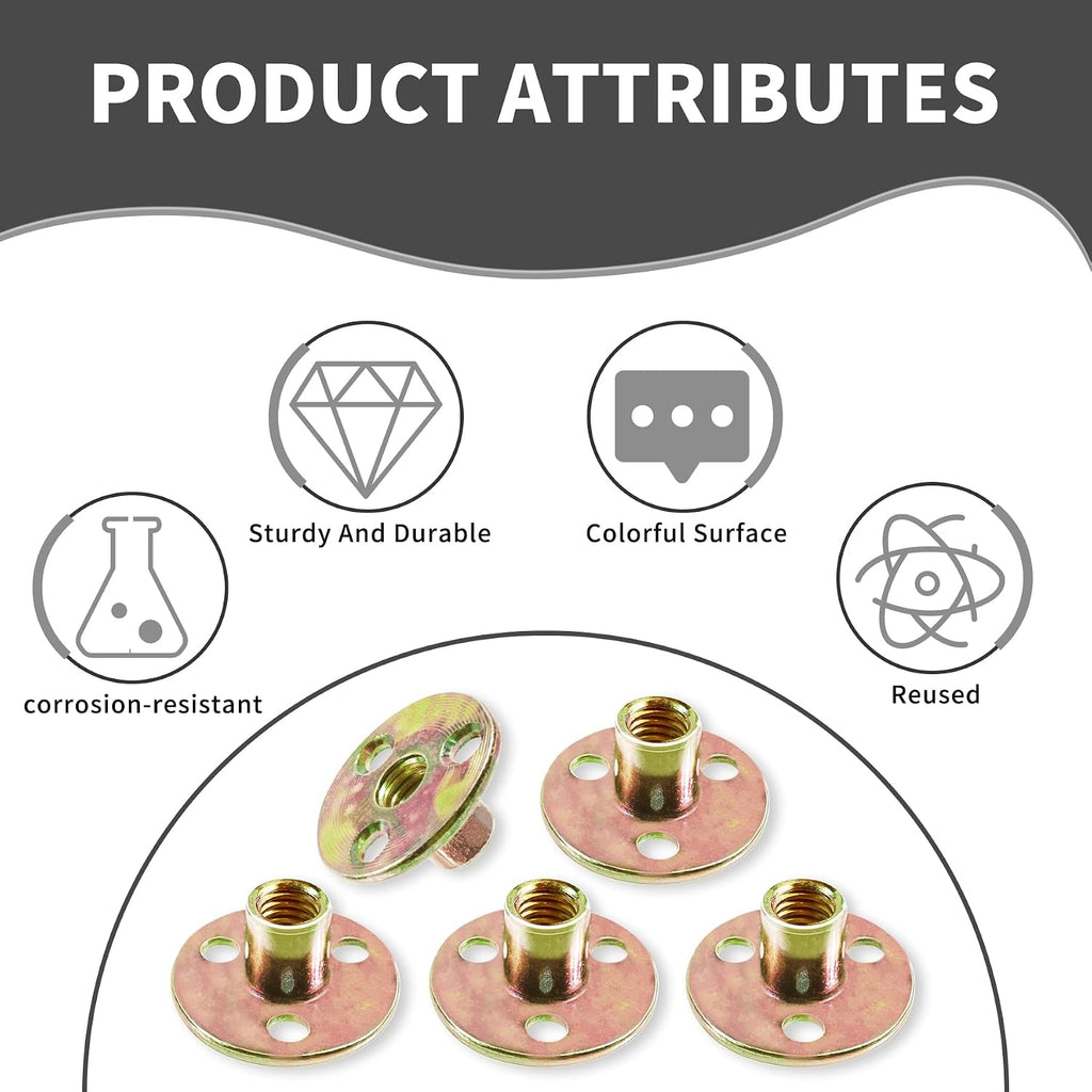 5pcs M12 Round Base T-Nuts, 24mm Height, 40mm Flange