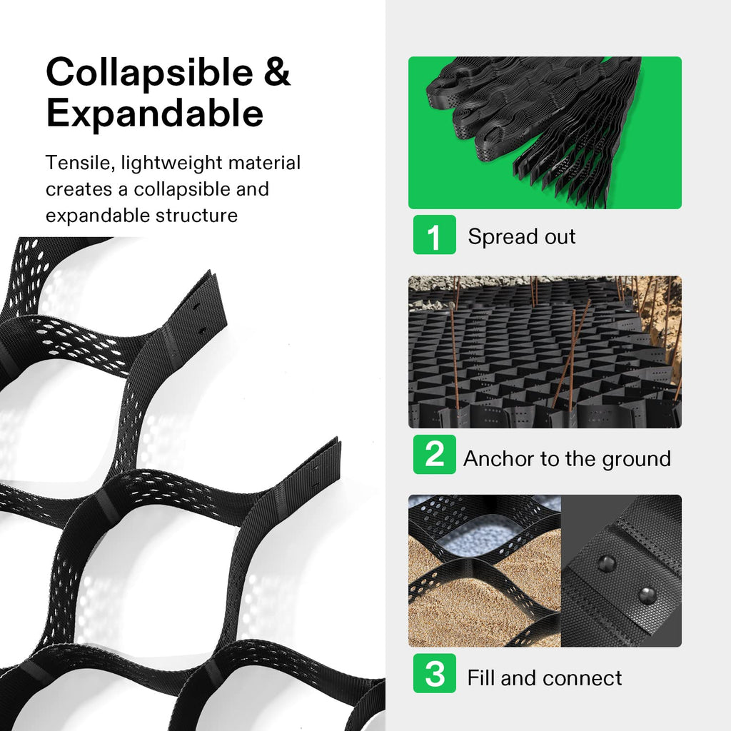 4'' Depth Ground Grid, 9x17 ft, High-Density HDPE Geo Cell