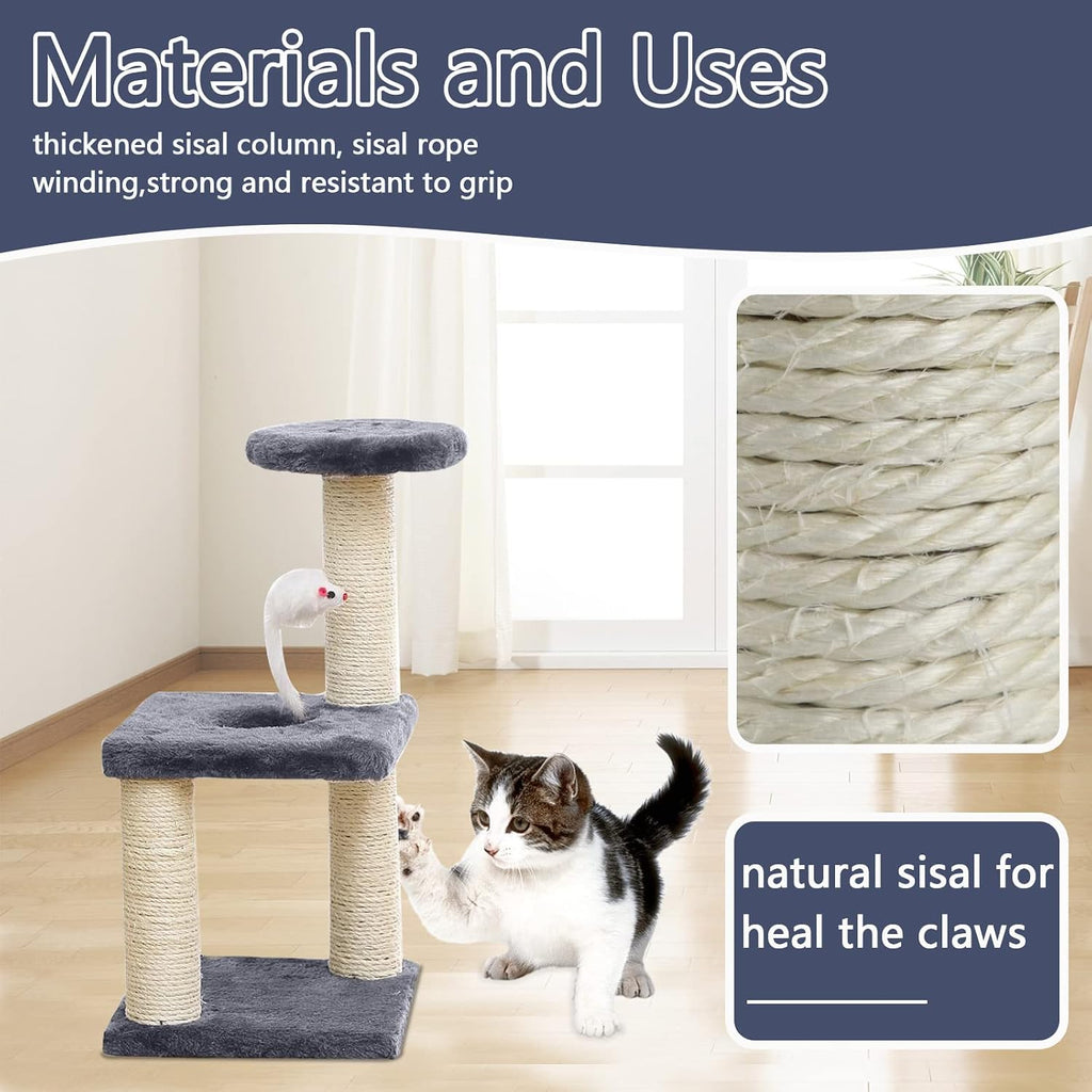 Small Cat Tree With Sisal Scratching Pole, Interactive Toys for Indoor Cats, Scratching Post, Easy Installation Tower