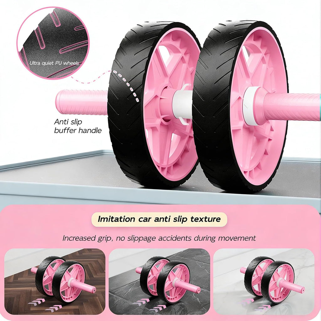 Double-Wheel Ab Roller for Core Training – Rebound Design with Adjustable Elastic Band, Silent Non-Slip Wheels
