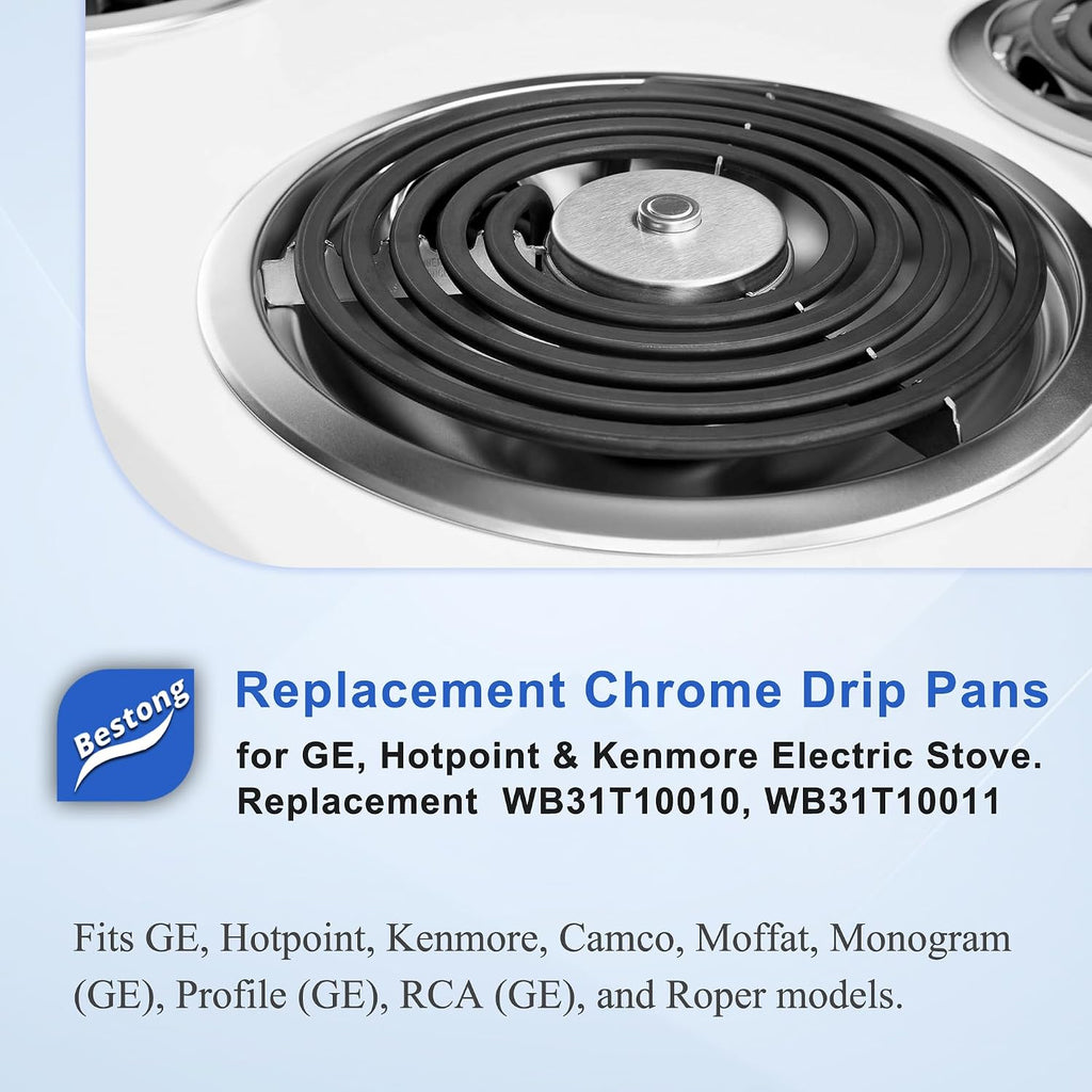 Electric Stove Drip Pans for GE Hotpoint Kenmore, Chrome 4-Pack