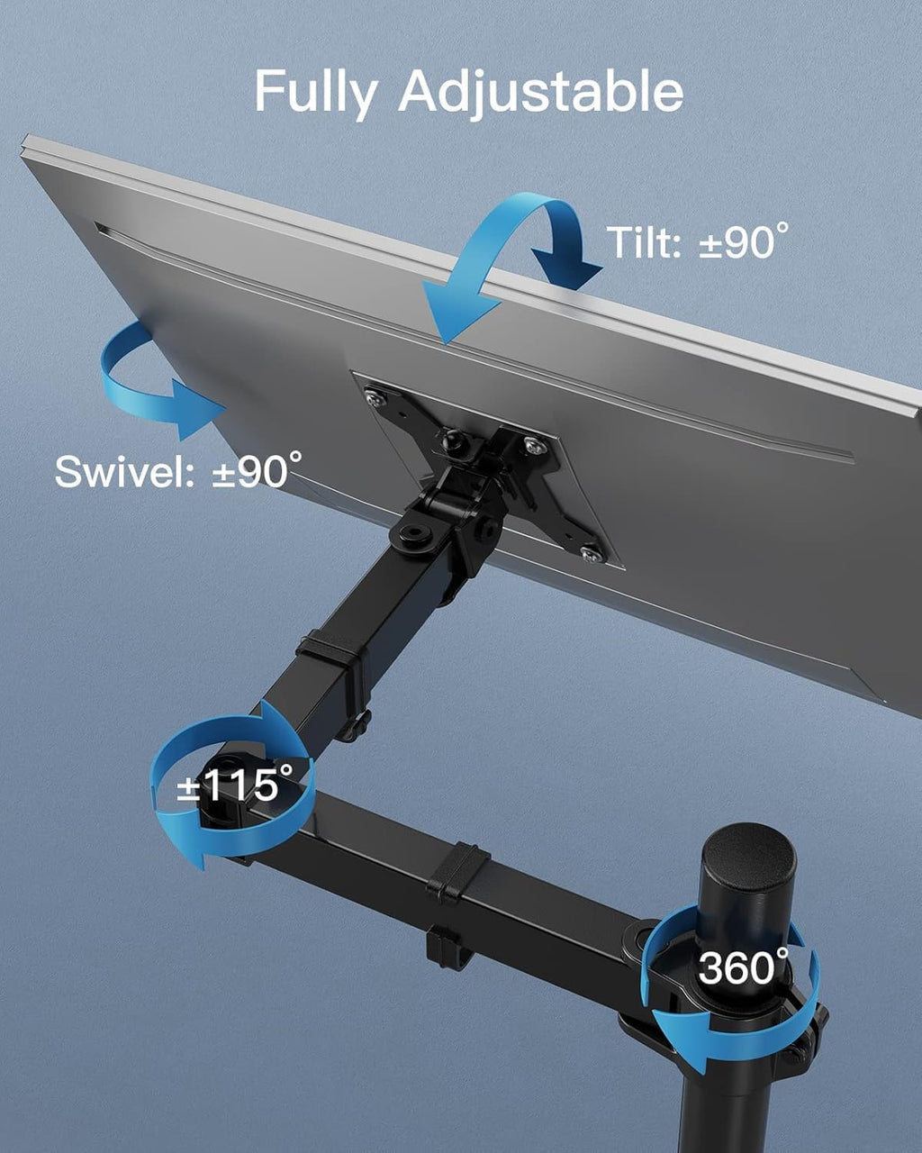 Single Monitor Arm with 39 inch Extra-Tall Pole, Adjustable Computer Desk Mount for 13–32 inch Screens and up to 38