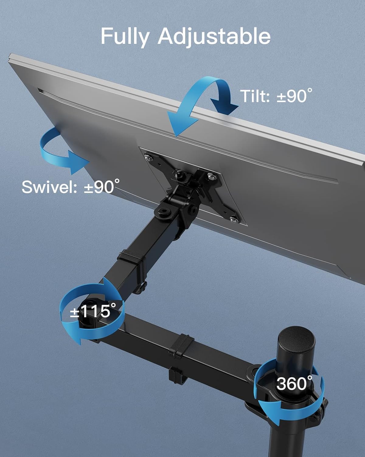 Single Monitor Arm with 39 inch Extra-Tall Pole, Adjustable Computer Desk Mount for 13–32 inch Screens and up to 38
