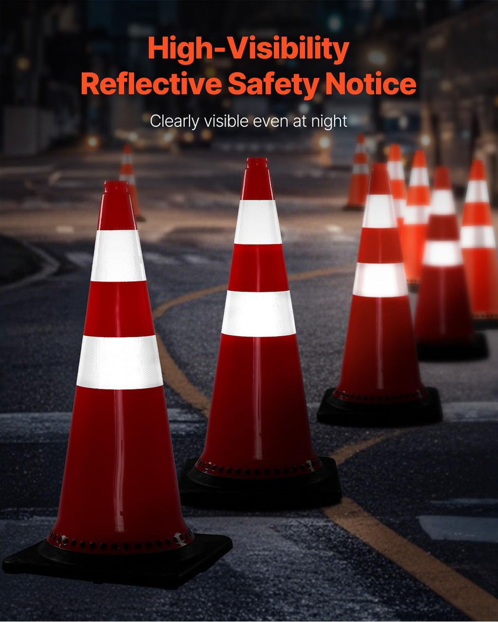 Safety Cones, 8 Pack 30" Traffic Cones, PVC Orange Construction Cones with Reflective Collars and Black Weighted Base