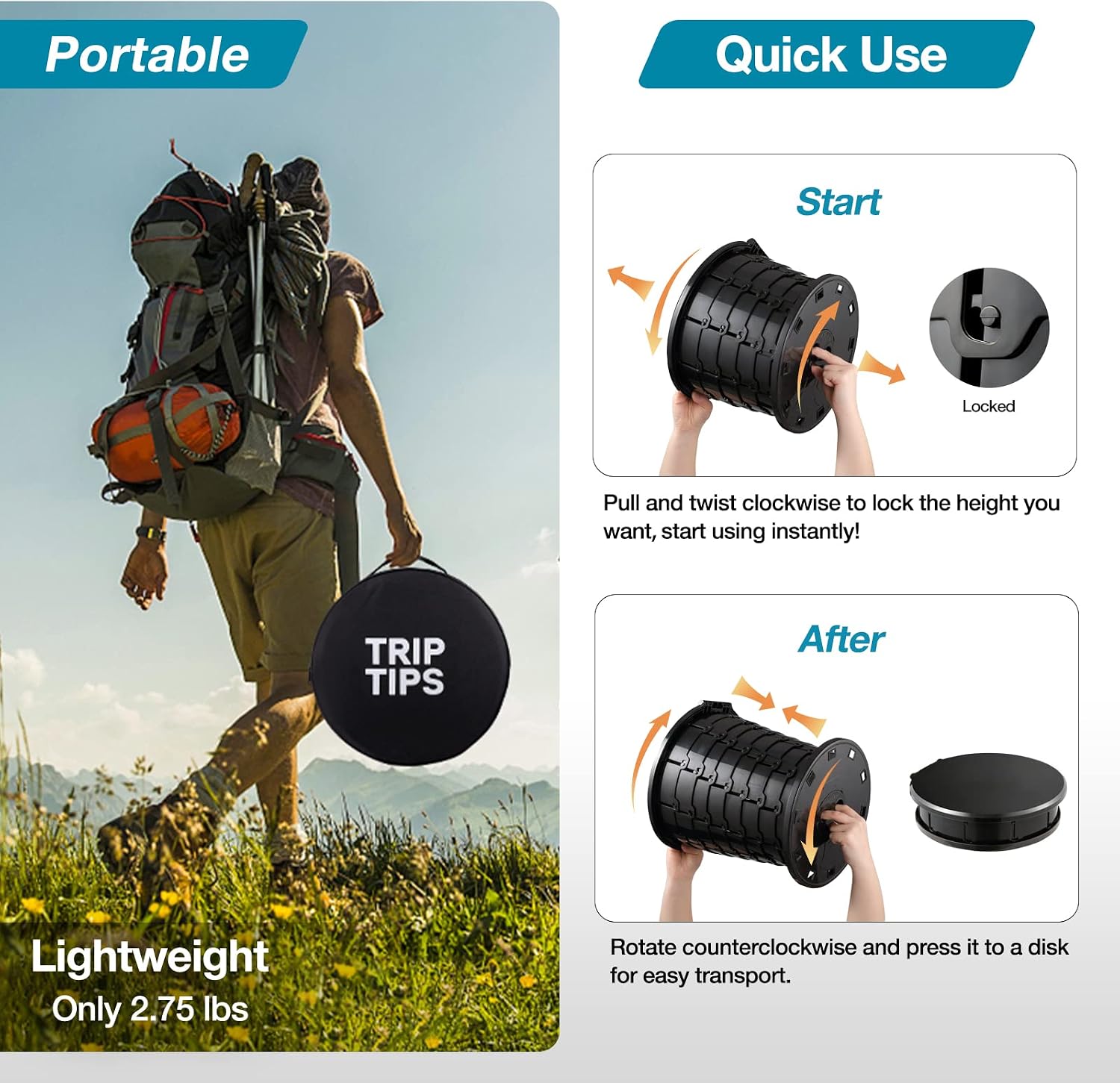 Upgrade Retractable Portable Toilet Travel Toilet Adjustable Height Camping Toilet Portable Potty for Adults Kids
