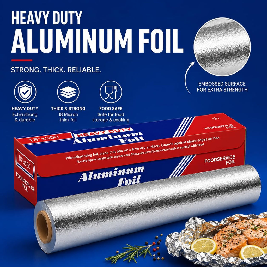 Aluminum Foil Roll, 18" x 500 Ft, Heavy-Duty Commercial Grade