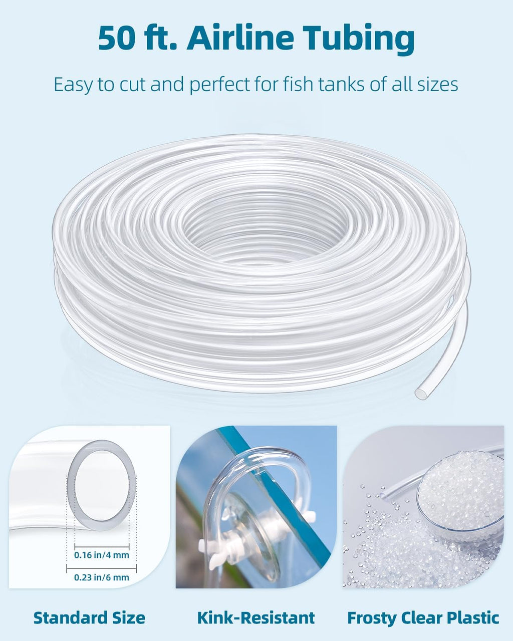 Aquarium Tubing, 50 Feet Fish Tank Airline Tubing, Aquarium Air Pump Accessories Kit with Air Stones, Check Valves