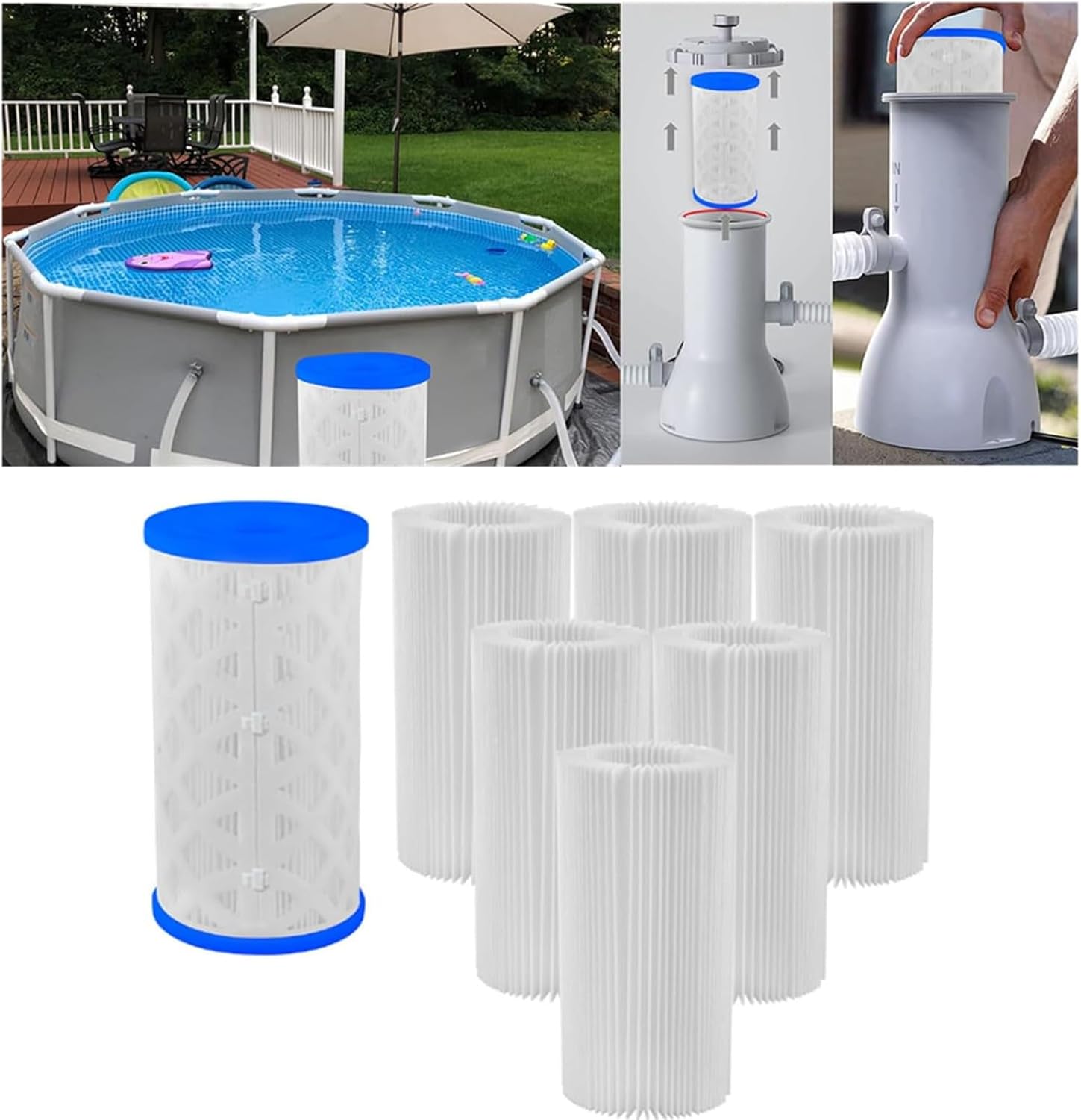 6-Pack Universal Pool Filters Type A Type C or III Replacement for Pool Filter Cartridge Pump, Reusable Pool Filter