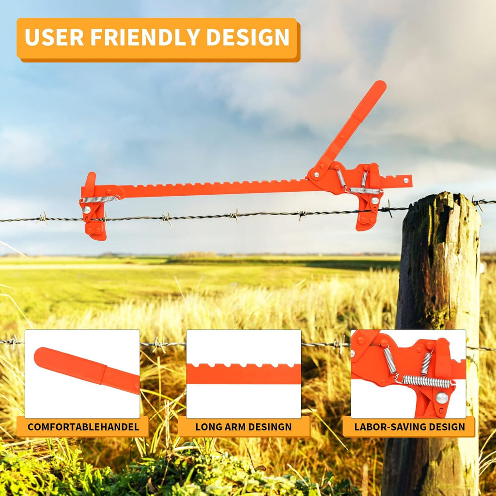 Heavy Duty Carbon Steel Fence Stretcher Tool, All Purpose Wire Tensioner for Barbed & Smooth Wire Fence, Fence Fixer