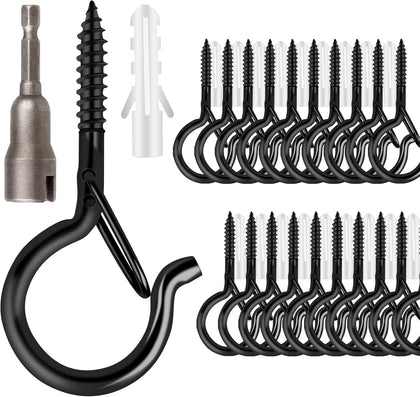 24 PCS Q-Hanger Hooks with Safety Buckle, Windproof Screw Hooks