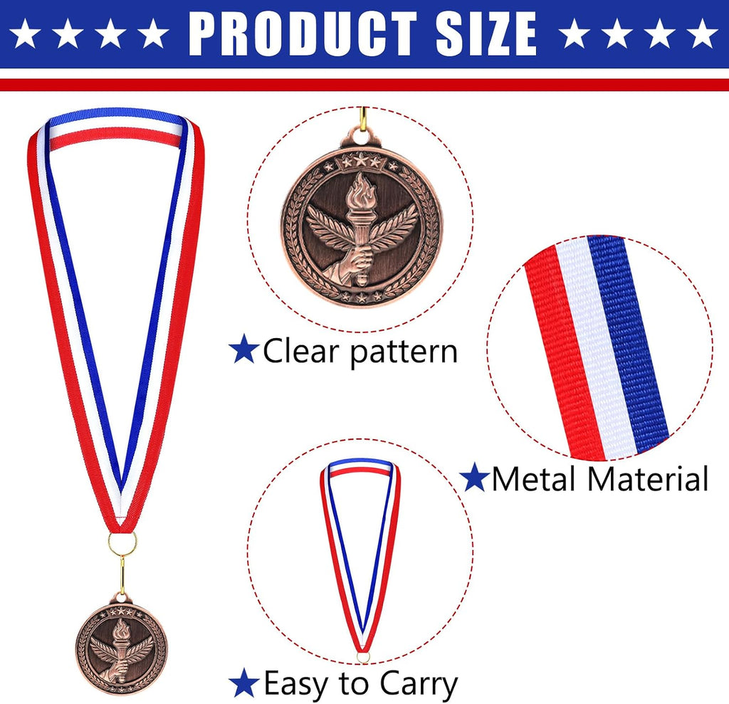 Gold Silver Bronze Medals Bulk, 2" Torch Award Medals | Winner Awards with Neck Ribbon, Metal Gold Silver Bronze