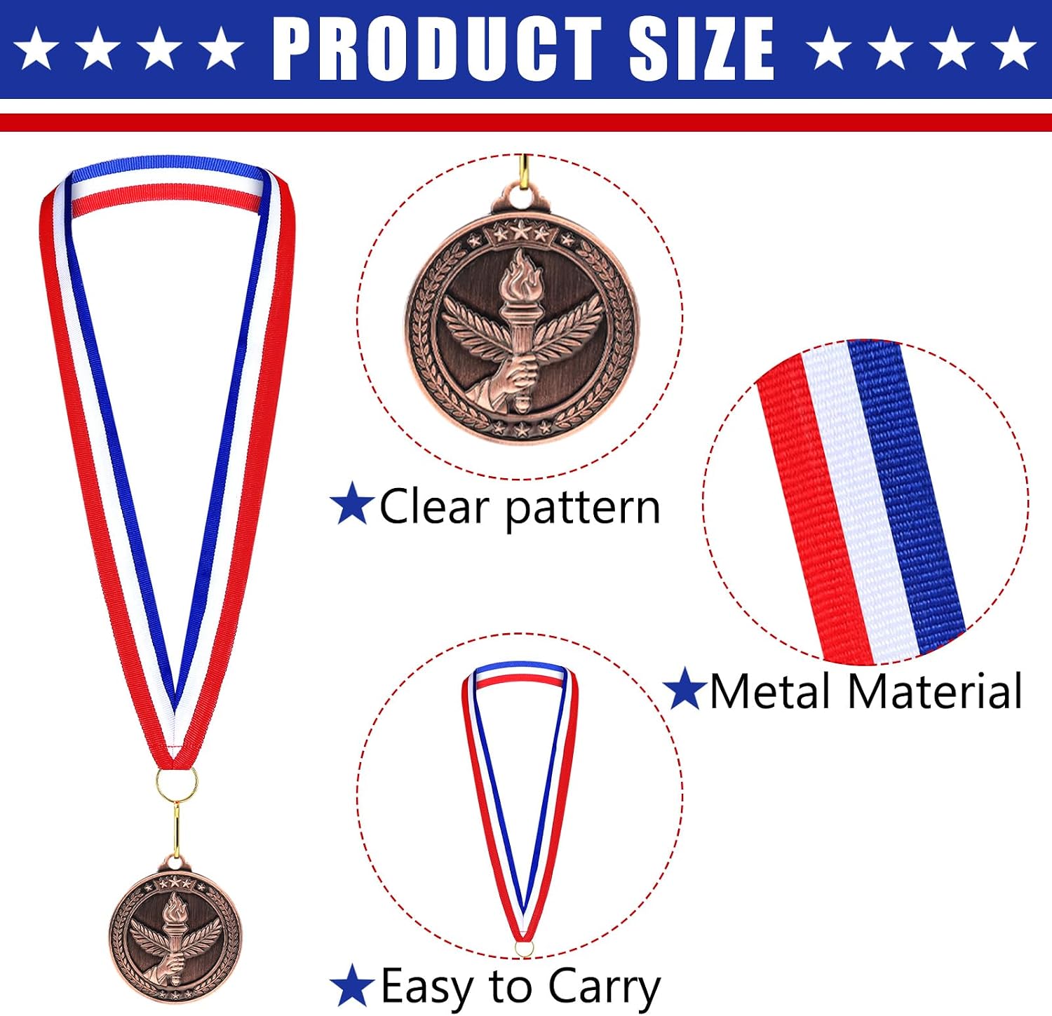 Gold Silver Bronze Medals Bulk, 2" Torch Award Medals | Winner Awards with Neck Ribbon, Metal Gold Silver Bronze