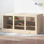 45" Extra Large Wooden Hamster Cage, 3-Layer Rat Cage with Opening Roof, PVC Window, Small Animal Habitat for Gerbil