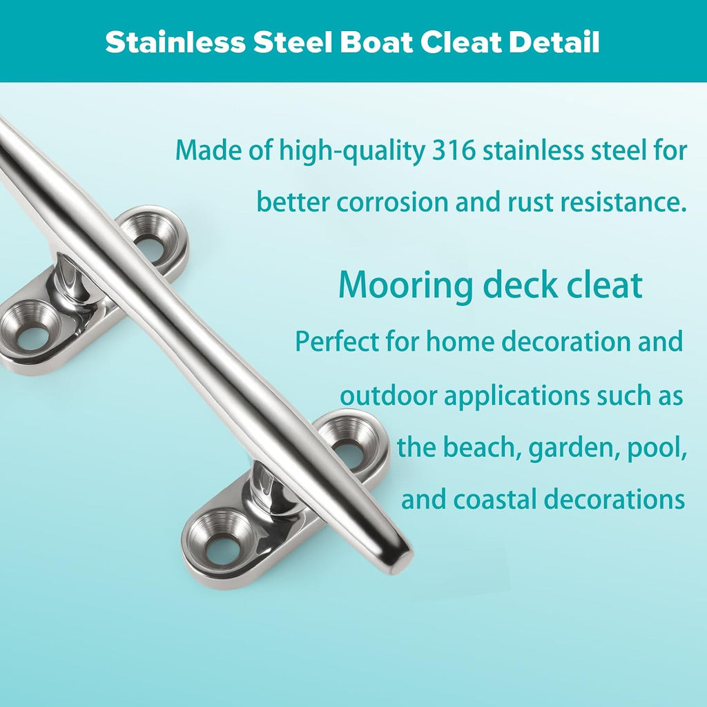 ZOMCHAIN 4/5/6 Inch Boat Cleat - Open Base 316 Stainless Steel Dock Cleat,Marine Cleat Rope Cleat, Mooring Accessories with Screws for Boats,Kayak, Marine, Deck, Nautical Decor(2,4,6 Pack)