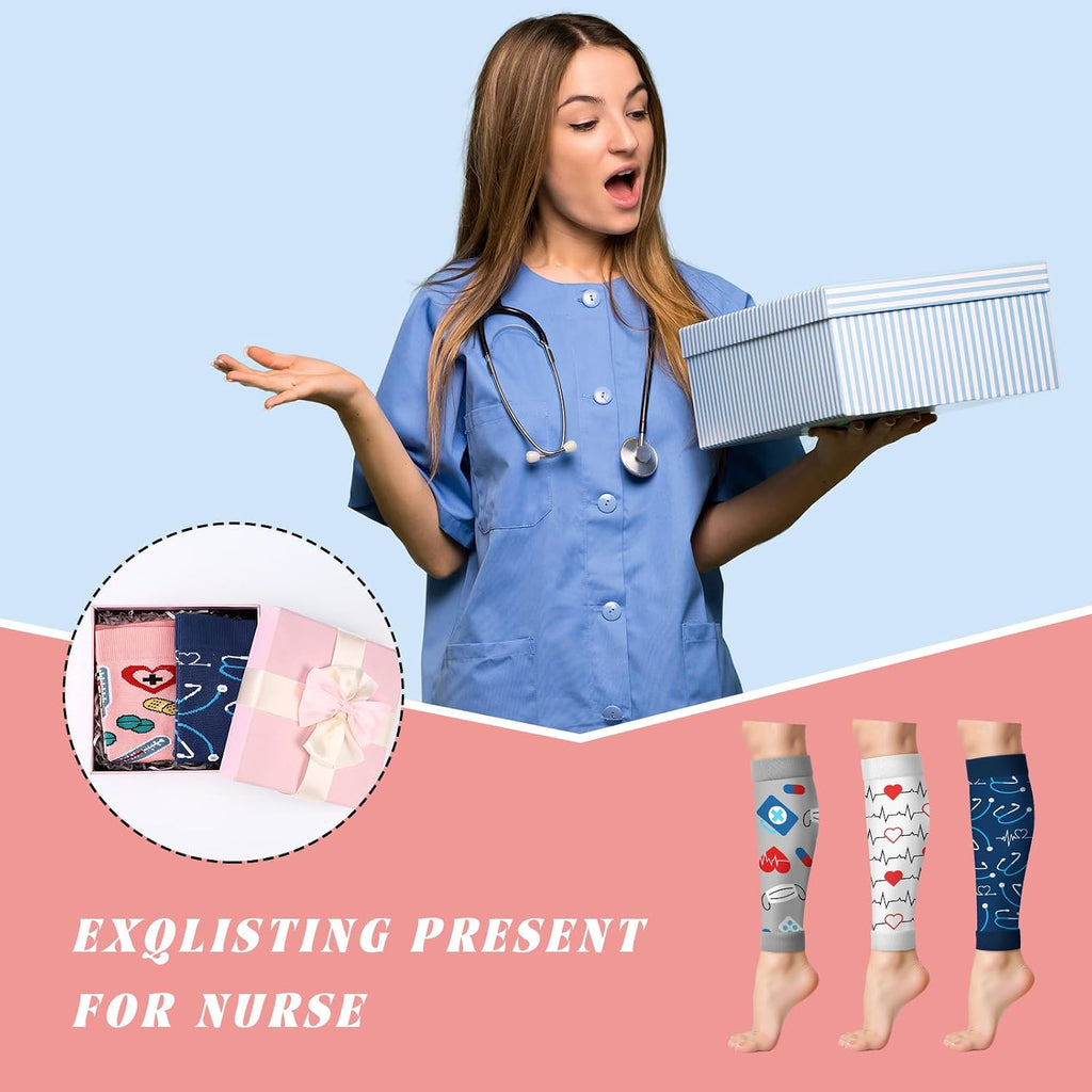 6 Pairs Cna Week Appreciation Gifts Calf Compression Sleeve for Nurse Footless Compression Socks Support Sports